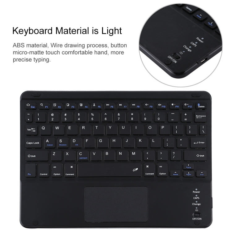Teclado Bluetooth destacável TG-102BC preto + capa em pele de microfibra para iPad de 10,2 polegadas / iPad Air (2019), com touchpad, compartimento e suporte para caneta, TG-102BC