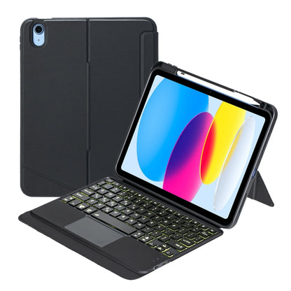 T10-AS For iPad 11 2025 / iPad 10th Gen 10.9 2022 Touch Backlight Split Type Bluetooth Keyboard Leather Case, T10-A