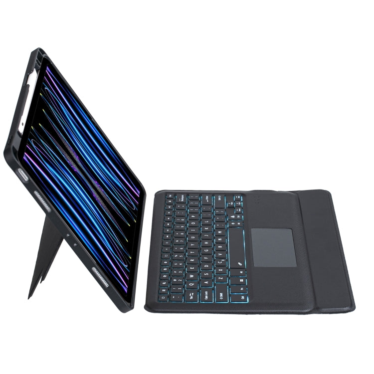 T129-AS For iPad Air 13 2025 / Pro 12.9 2022 / 2021 / 2020 / 2018 Touch Backlight Split Type Bluetooth Keyboard Leather Case, T129-AS