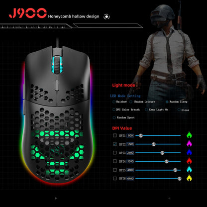 HXSJ J900 6 Keys RGB Lighting Programmable Gaming Wired Mouse (White), J900(Black), J900(White)