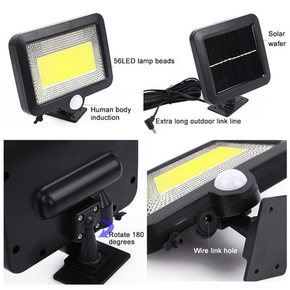 Solar Wall Light COB Separate Human Body Induction Garden Light Waterproof Outdoor Lighting Street Light, 100 COB