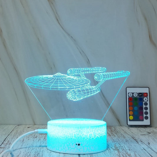 Candeeiro de noite decorativo 3D colorido em formato de nave espacial com controlo remoto e ajuste de intensidade por toque.