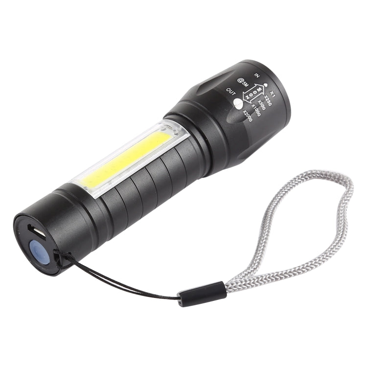 A2 USB Charging Waterproof Zoomable XPE + COB Flashlight with 3-Modes & Storage Box, A2