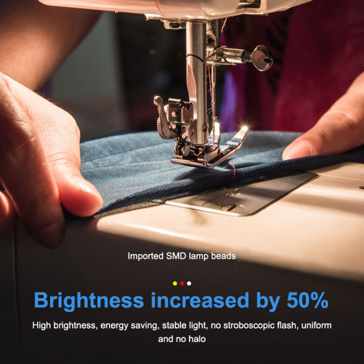 Lâmpada LED para máquina de costura, USB, com regulação contínua de intensidade, íman sensível ao toque, para utilização contínua e com baixo consumo energético.
