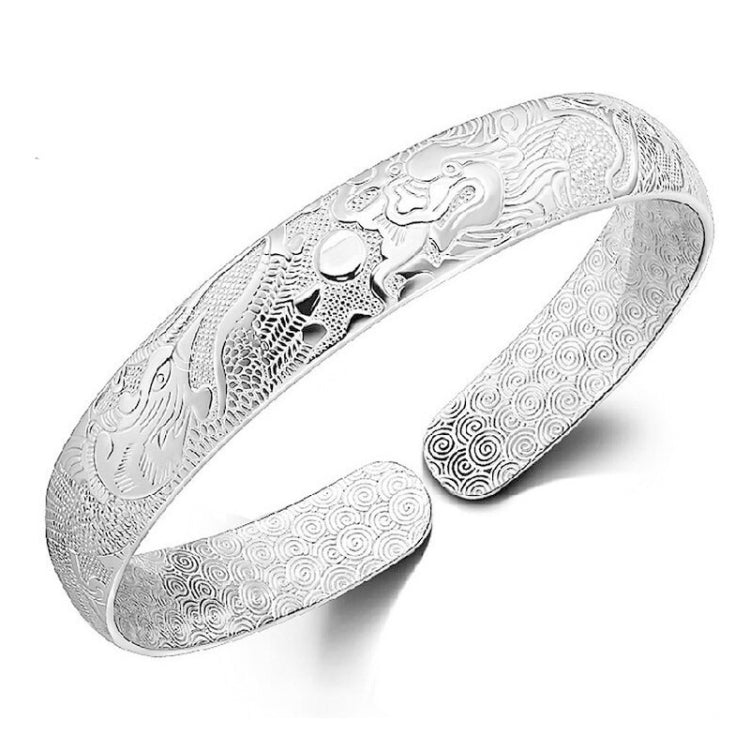 National Wind Carved Dragon And Phoenix Bracelet, Carved Dragon#Environmental Protection One Thousand Fine Silver -Plated Copper