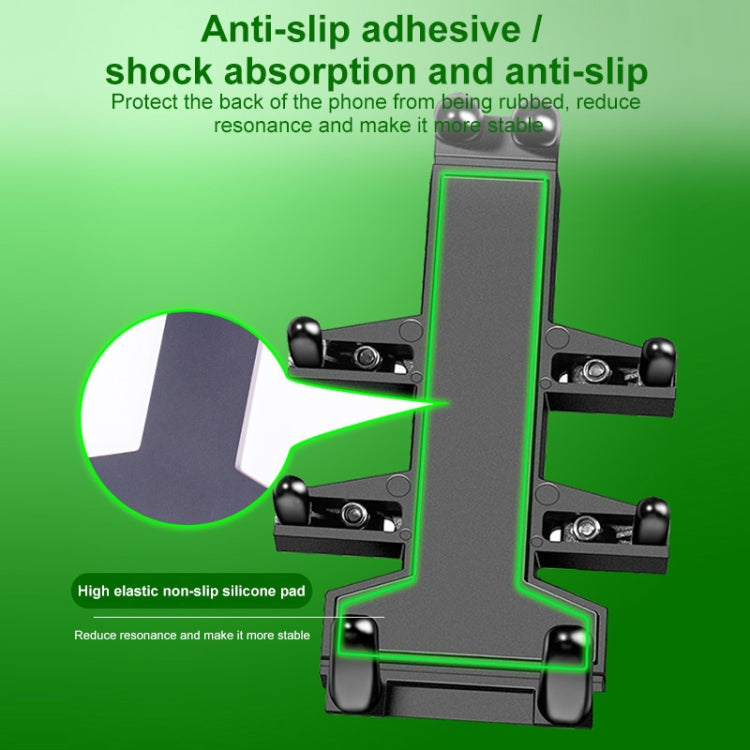 Suporte de alumínio para telemóvel com oito garras e cabeça esférica para motociclo, com orifício para parafuso de espelho retrovisor inclinável.