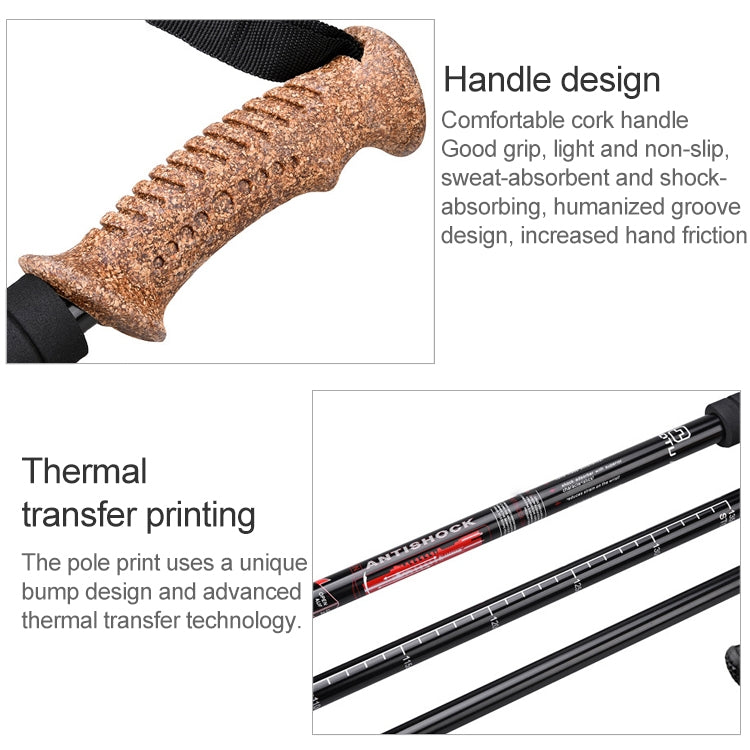 Aotu AT7551 135cm Aluminum Alloy Outdoor Camping Corky Trekking Poles, Black#135cm, Blue#135cm, Red#135cm, Silver#135cm