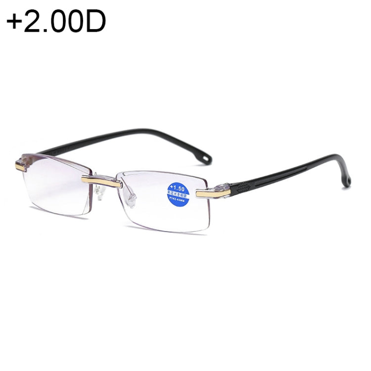 Gafas para presbicia con lentes de película azul anti-rayos azules sin montura, +2.00D, +2.00D