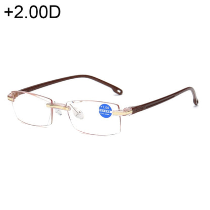 Gafas para presbicia con lentes de película azul anti-rayos azules sin montura, +2.00D, +2.00D