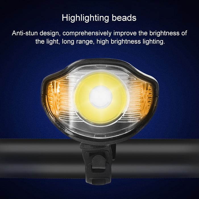 350LM USB Charging Waterproof Snap-on Bicycle Headlight with Speaker & Stopwatch Function, Black, Blue, Red