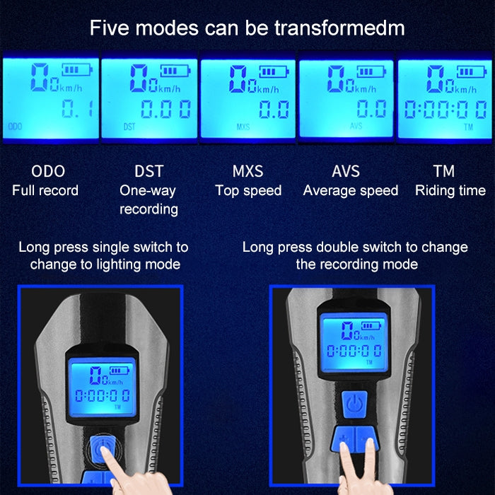 350LM USB Charging Waterproof Snap-on Bicycle Headlight with Speaker & Stopwatch Function, Black, Blue, Red