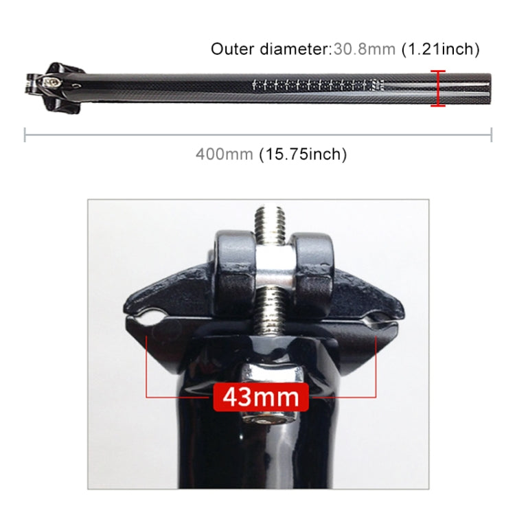 TOSEEK 3K Carbon Fiber Mountain Bike Road Bike Bicycle Seat Tube Seatpost Seat Fitting Seat Pole Bicycle Fittings, Size: 30.8x400mm, 30.8x400mm
