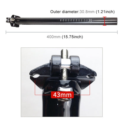 TOSEEK 3K Carbon Fiber Mountain Bike Road Bike Bicycle Seat Tube Seatpost Seat Fitting Seat Pole Bicycle Fittings, Size: 30.8x400mm, 30.8x400mm