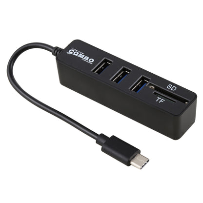 2 in 1 TF & SD Card Reader + 3 x USB Ports to USB-C / Type-C HUB Converter, Total Length: 24cm, Type-C (Black), Type-C (White)