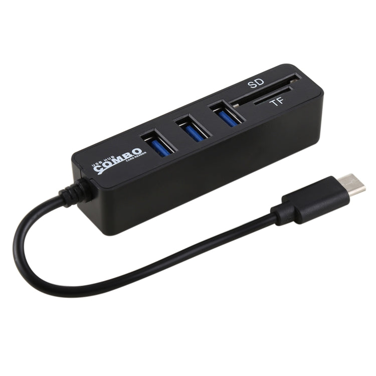 2 in 1 TF & SD Card Reader + 3 x USB Ports to USB-C / Type-C HUB Converter, Total Length: 24cm, Type-C (Black), Type-C (White)