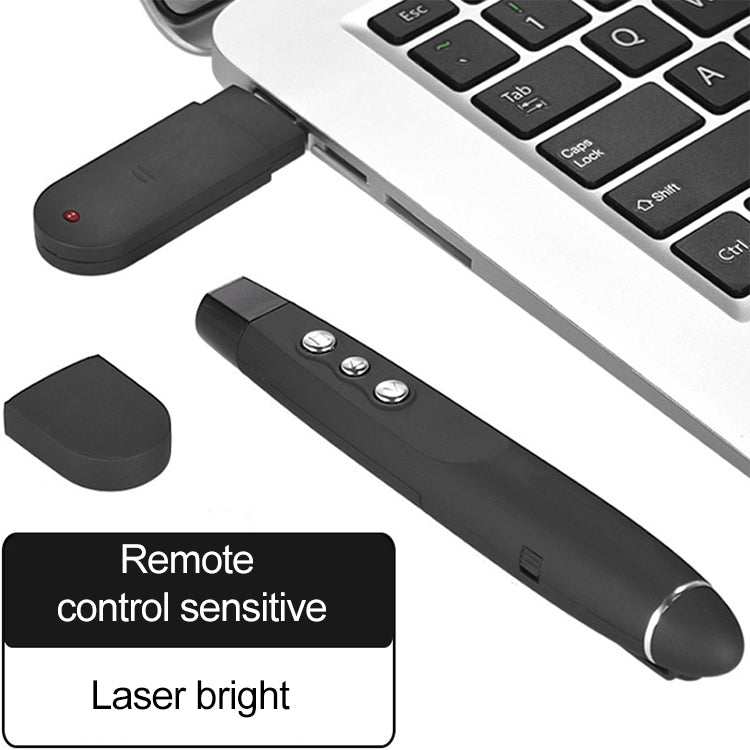 Caneta de projeção laser sem fios de 2,4 GHz para PowerPoint, com recetor USB e comando com alcance de 30 m.