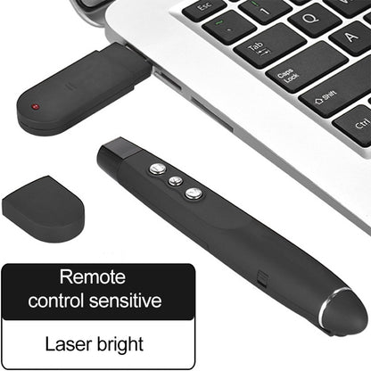 Caneta de projeção laser sem fios de 2,4 GHz para PowerPoint, com recetor USB e comando com alcance de 30 m.