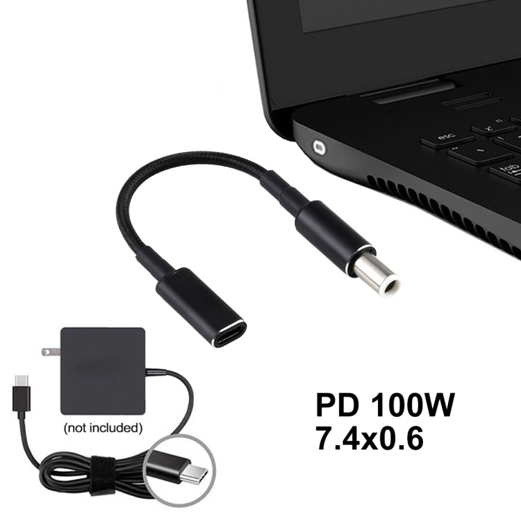 Cable adaptador de nailon trenzado PD 100 W, 18,5-20 V, 7,4 x 0,6 mm a USB-C/Tipo C para Dell (7,4 x 0,6 mm)