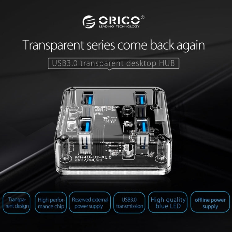 ORICO MH4U-100 USB 3.0 Transparent Desktop HUB with 100cm Micro USB Cable, MH4U-100