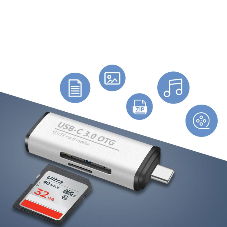 ADS-103 3 in 1 Type-C Male to USB 3.0 Female + SD / TF Card Slots OTG Adapter SD / TF Card Reader