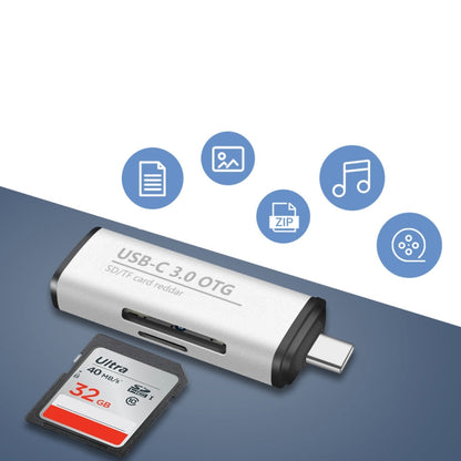 ADS-103 3 in 1 Type-C Male to USB 3.0 Female + SD / TF Card Slots OTG Adapter SD / TF Card Reader