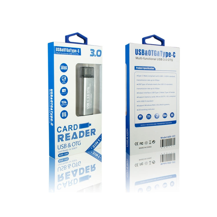 ADS-103 3 in 1 Type-C Male to USB 3.0 Female + SD / TF Card Slots OTG Adapter SD / TF Card Reader