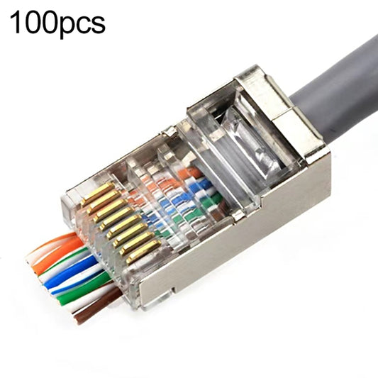 100pcs Cat5e Shielded Pass Through RJ45 Connector Modular Plug, Cat5e Shielded Pass Through