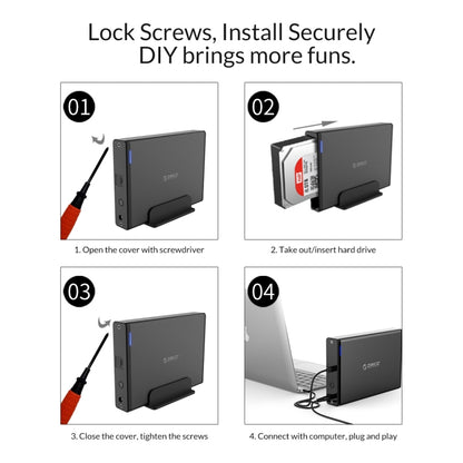 ORICO 7688C3 8TB 3.5 inch USB-C / Type-C Mobile HDD Enclosure with Detachable Base, Cable Length: 1m
