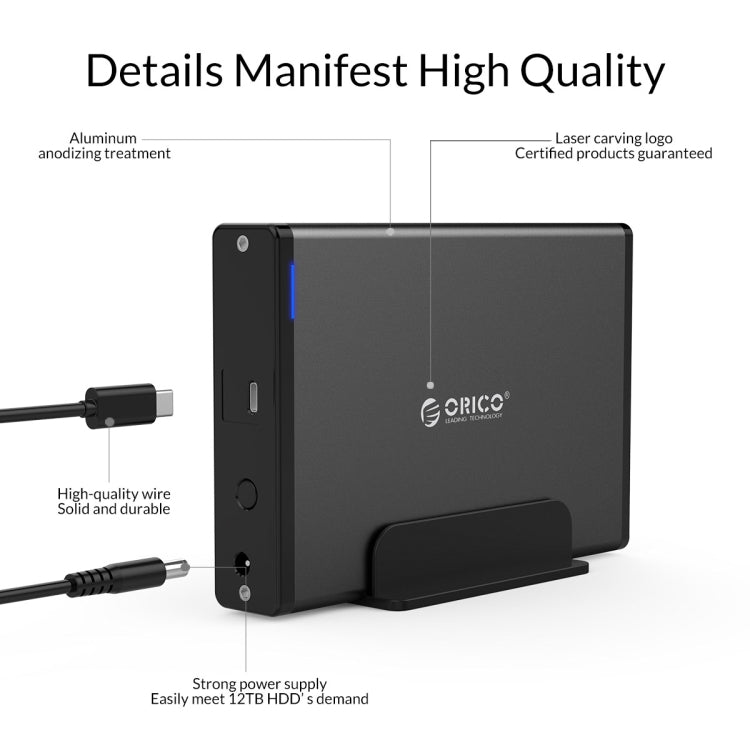 ORICO 7688C3 8TB 3.5 inch USB-C / Type-C Mobile HDD Enclosure with Detachable Base, Cable Length: 1m