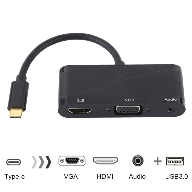 USB 2.0 + Audio Port + VGA + HDMI to USB-C / Type-C HUB Adapter, Black, White