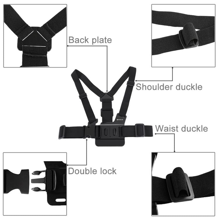 PULUZ Adjustable Body Mount Belt Chest Strap with J Hook Mount & Long Screw for GoPro, Insta360, DJI and Other Action Cameras, Chest Strap