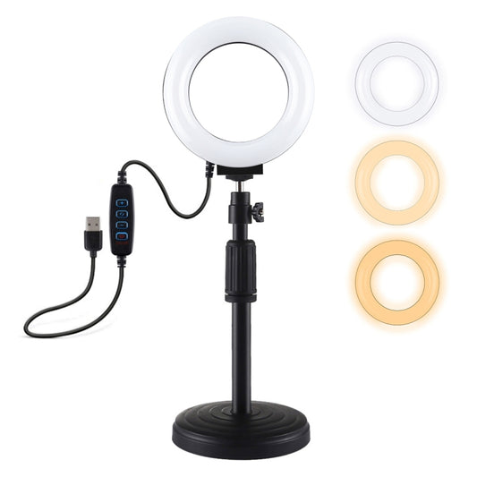 Suporte de mesa com base redonda PULUZ + anel LED de 12 cm (4,7 polegadas) com 3 modos de intensidade e ajuste de intensidade via USB, altura ajustável de 15,5 cm a 25,5 cm, suporte de mesa + 12 cm (4,7 polegadas).
