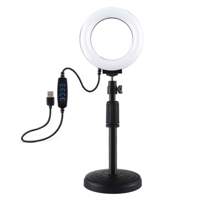 Soporte de escritorio de base redonda PULUZ + anillo de luz LED regulable por USB de 4,7 pulgadas y 12 cm con 3 modos para vlogging, altura ajustable: 15,5 cm-25,5 cm, soporte de escritorio + 4,7 pulgadas