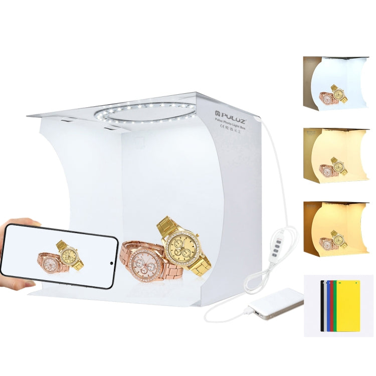 PULUZ 23cm Ring LED Panel Folding Portable Light Photo Lighting Studio Shooting Tent Box Kit with 6 Colors Backdrops (Black, White, Yellow, Red, Green, Blue), Unfold Size: 24cm x 23cm x 23cm, 23cm Ring LED Panel (RU), 23cm Ring LED Panel