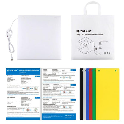 PULUZ 30cm Folding Portable Ring Light Board Photo Lighting Studio Shooting Tent Box Kit with 6 Colors Backdrops (Black, White, Yellow, Red, Green, Blue), Unfold Size: 31cm x 31cm x 32cm, 30cm Box(RU), 30cm Box