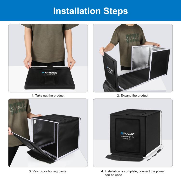 PULUZ 40cm Folding Portable White Light Dimmable Photo Lighting Studio Shooting Tent Box Kit with 6 Colors (Black, Orange, White, Red, Green, Blue) Backdrops, 40cm Box(US), 40cm Box(UK), 40cm Box(EU), 40cm Box(AU)