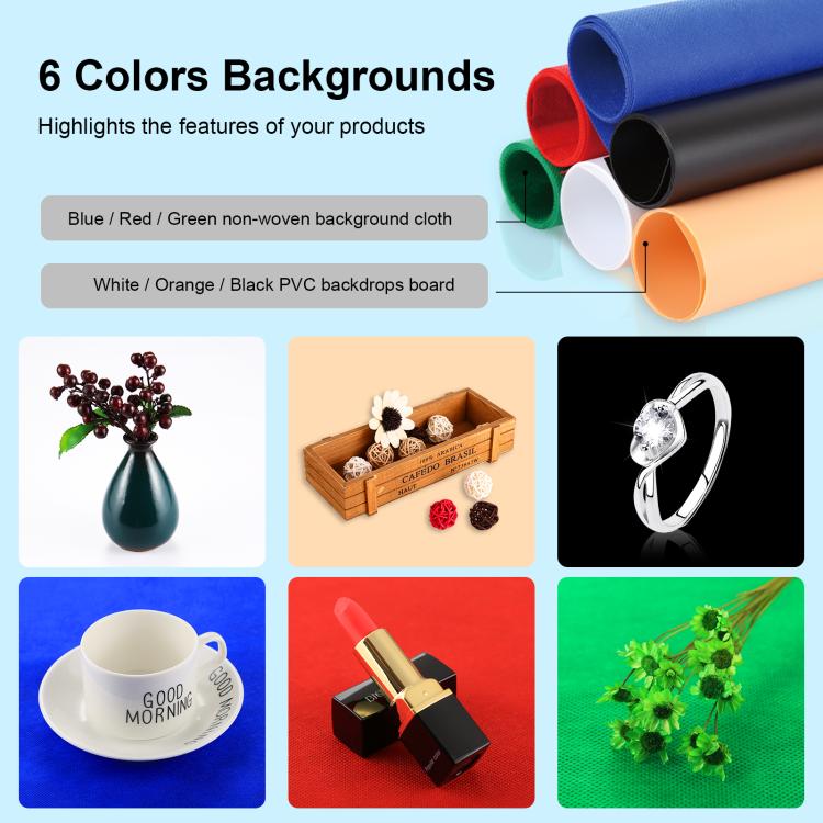 PULUZ 40cm Folding Portable White Light Dimmable Photo Lighting Studio Shooting Tent Box Kit with 6 Colors (Black, Orange, White, Red, Green, Blue) Backdrops, 40cm Box(US), 40cm Box(UK), 40cm Box(EU), 40cm Box(AU)