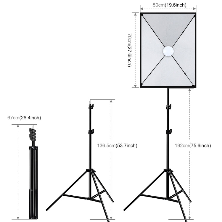 PULUZ 50x70cm Studio Softbox + 2m Tripod Mount + Single E27 30W 5700K White Light LED Bulb Photography Kit, Single Bulb EU Plug, Single Bulb US Plug, Single Bulb EU Plug (RU)