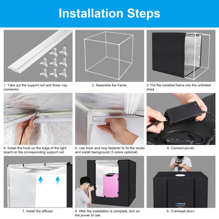 PULUZ 80cm Folding Portable 72W White Light Photo Lighting Studio Shooting Tent Box Kit with 3 Colors Black / White / Orange Backdrops, 80cm Box(US), 80cm Box(EU), 80cm Box(AU), 80cm Box(UK)