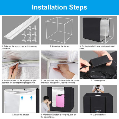 PULUZ 80cm Folding Portable 72W White Light Photo Lighting Studio Shooting Tent Box Kit with 3 Colors Black / White / Orange Backdrops, 80cm Box(US), 80cm Box(EU), 80cm Box(AU), 80cm Box(UK)