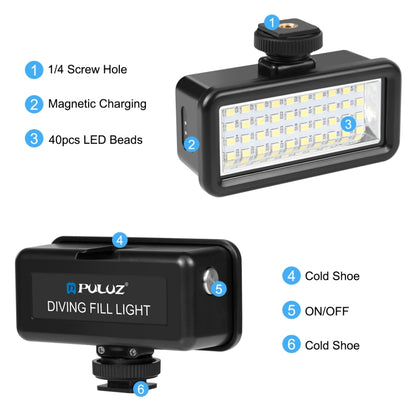 PULUZ 40 LED 40 m Luz de relleno impermeable para buceo Cámara Video Foto Estudio Luz, 40 LED