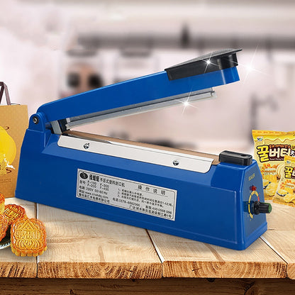 Máquina de sellado térmico manual por impulso F-200 de 200 mm, con carcasa de plástico.