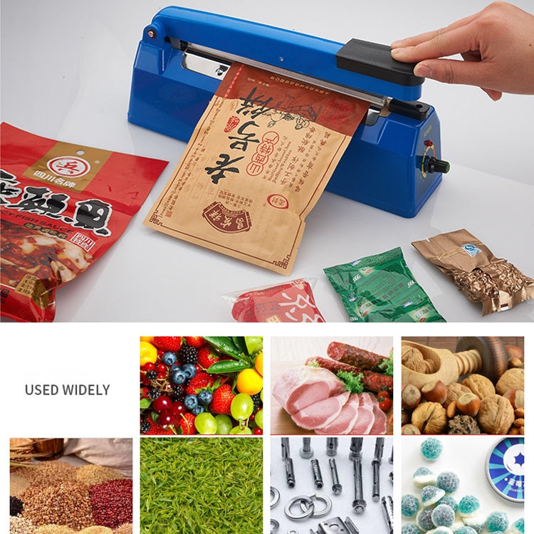 Máquina de sellado térmico manual por impulso F-200 de 200 mm, con carcasa de plástico.