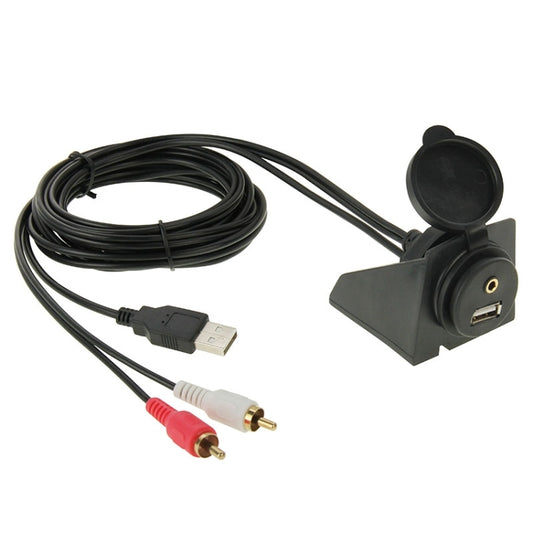 Cabo adaptador USB 2.0 e 2 RCA macho para USB 2.0 e 3,5 mm fêmea com suporte incorporado para automóvel, comprimento: 2 m, USB 2.0 e 2 RCA macho para USB 2.0 e 3,5 mm fêmea