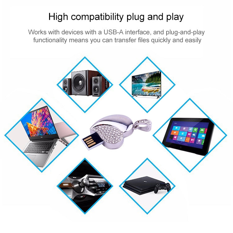 Silver Heart Shaped Diamond Jewelry USB Flash Disk, Special for Valentines Day Gifts , 2GB, 4GB, 8GB, 16GB, 32GB