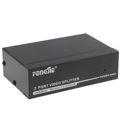 FJ-2502A 2 Port VGA Video Splitter High Resolution 1920 x 1440 Support 250MHz Video Bandwidth, 2 Ports Splitter Black