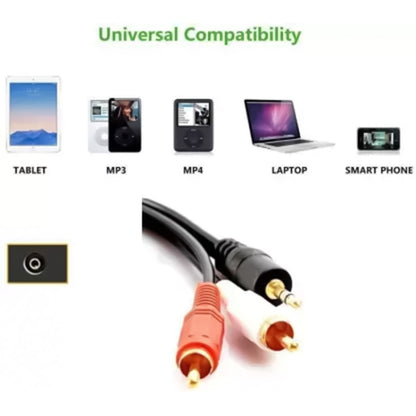 Normal Quality Jack 3.5mm Stereo to RCA Male Audio Cable, Length: 1.5m, Length: 1.5m