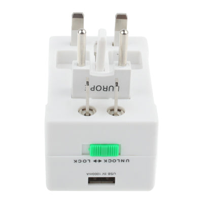 Universal US / EU / AU / UK Travel AC Power Adaptor Plug with USB Charger Socket, With USB Port