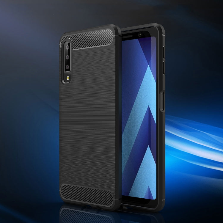 Funda protectora trasera suave de TPU con textura de fibra de carbono cepillada para Galaxy A7 (2018)/A750, a prueba de golpes y antideslizante.