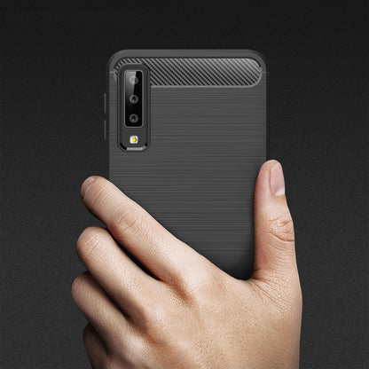 Funda protectora trasera suave de TPU con textura de fibra de carbono cepillada para Galaxy A7 (2018)/A750, a prueba de golpes y antideslizante.